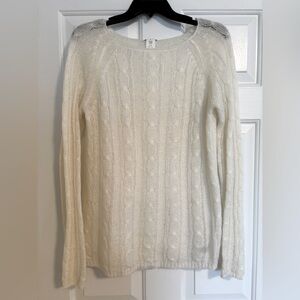 J Crew Ivory Wool Mohair Blend Cable Knit Sweater